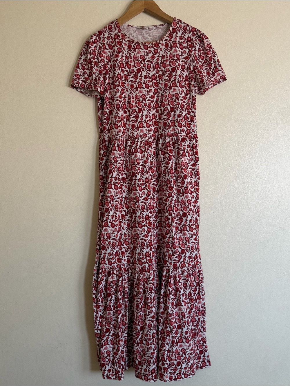 Boden Red Floral Short-Sleeve Maxi Dress with pockets